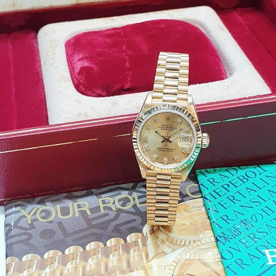 【大眾名錶】ROLEX勞力士 69178 Datejust 蠔式18K金 女錶日誌 金色十鑽面盤 大眾名錶G329-3