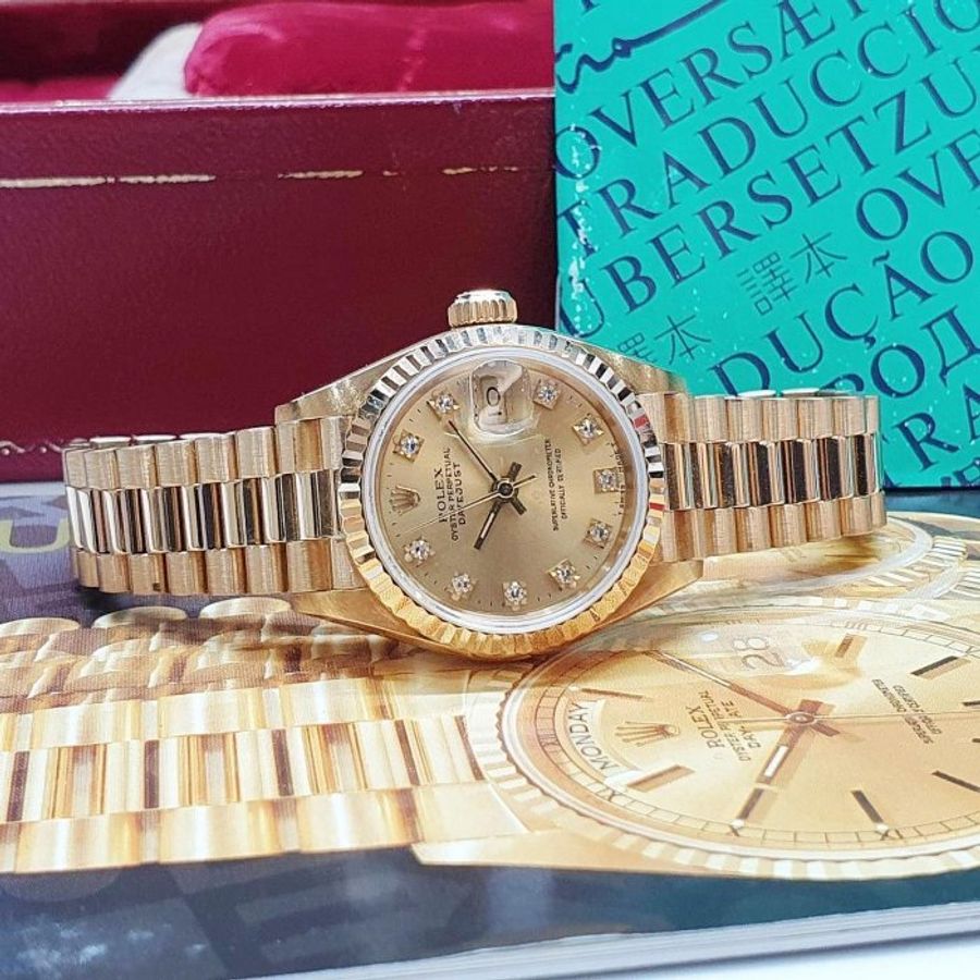 【大眾名錶】ROLEX勞力士 69178 Datejust 蠔式18K金 女錶日誌 金色十鑽面盤 大眾名錶G329-4