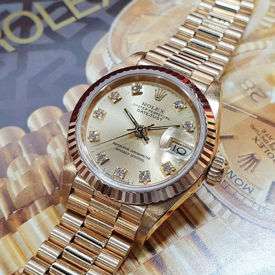 【大眾名錶】ROLEX勞力士 69178 Datejust 蠔式18K金 女錶日誌 金色十鑽面盤 大眾名錶G329-8