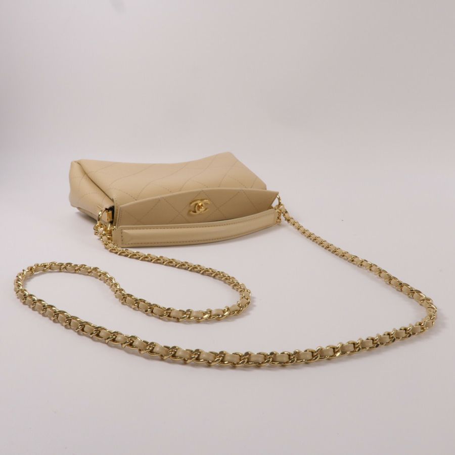 CHANEL 牛皮皮革Chain Shoulder鏈帶手挽肩背兩用袋-8
