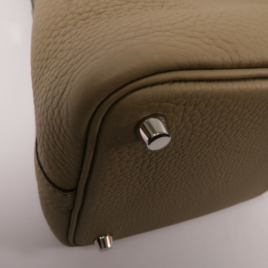 HERMES Clemence皮革Picotin PM手挽袋Beige Marfa-10