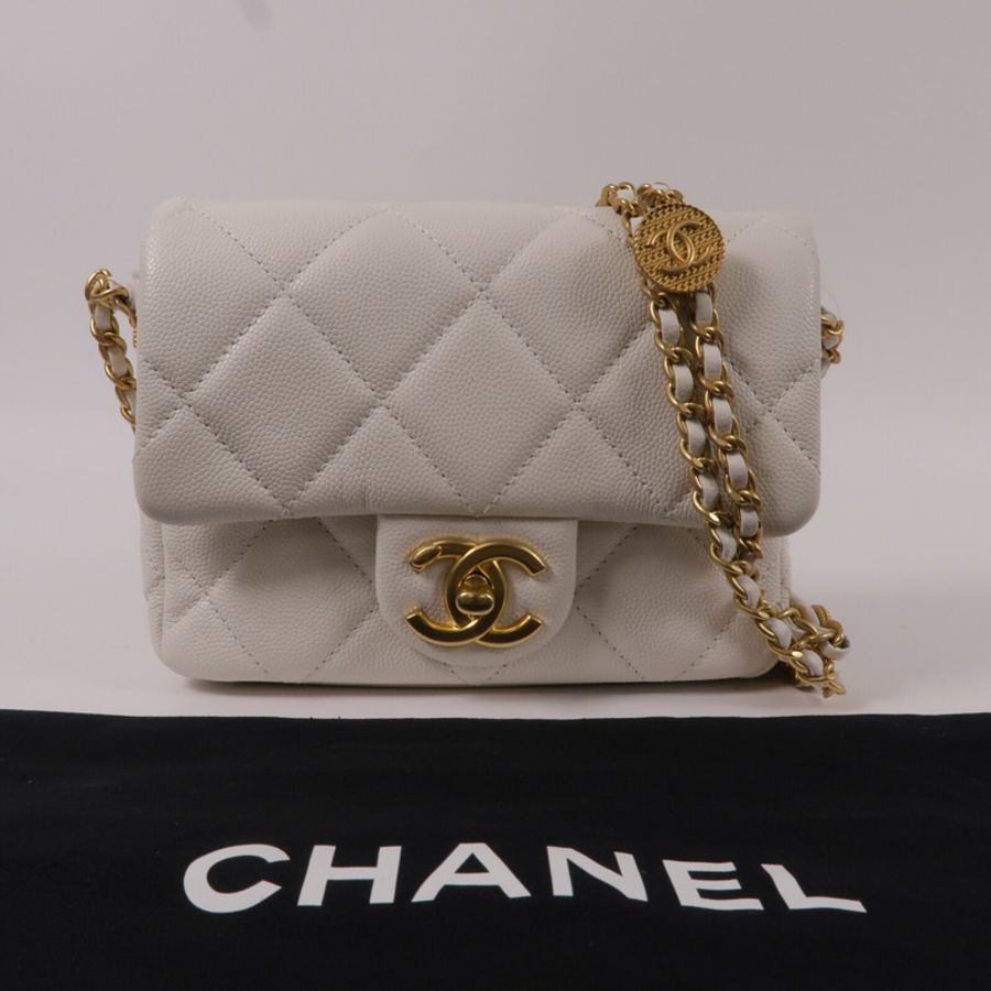 CHANEL 牛皮皮革Chain Shoulder鏈帶肩背袋-10
