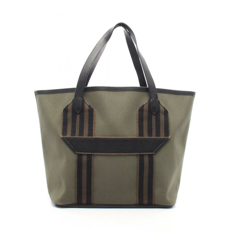 HERMES Puresangle 托特包 軍用帆布 Clemence 皮革 卡其色 二手 U-0