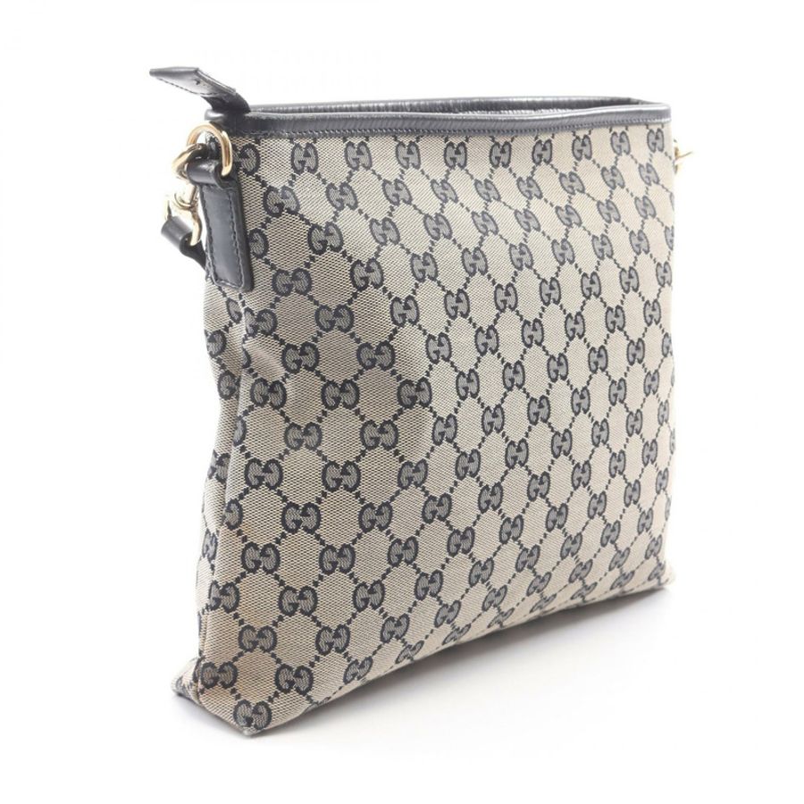 GUCCI Shelly系列斜背包 388926 帆布皮革 米色 海軍藍 二手-1