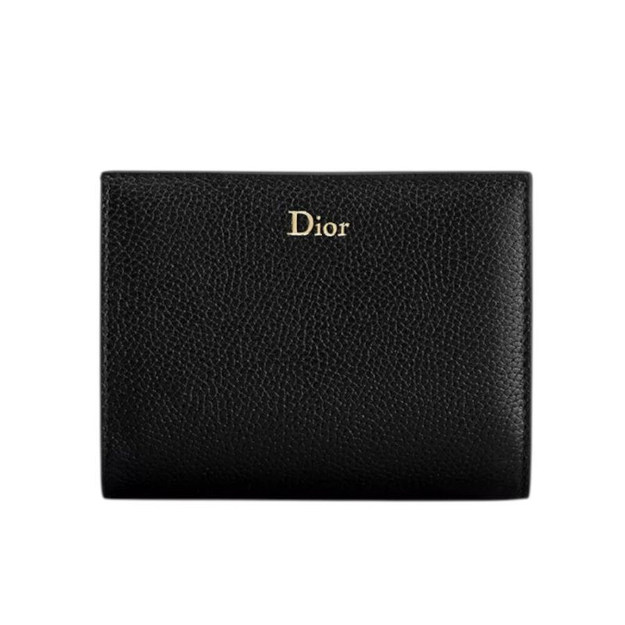 【Dior 迪奧】Medaillon Begonia 對折 粒面小牛皮 拉鍊 零錢包 卡夾 皮夾 短夾 黑色 藍色 S2218QGME_M45I-0