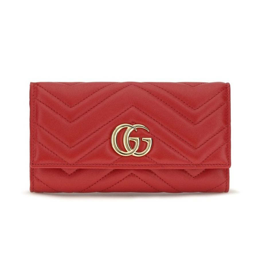 【GUCCI 古馳】GG Marmont Continental 翻蓋 卡夾 皮夾 長夾 紅色 443436-0