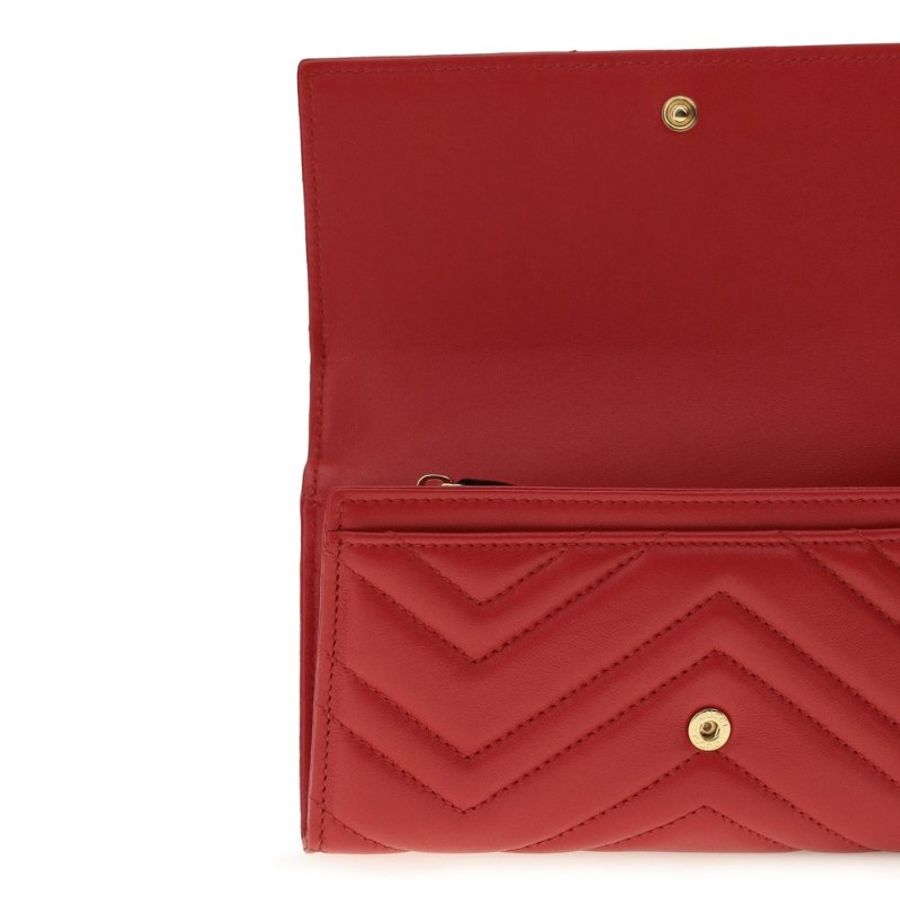 【GUCCI 古馳】GG Marmont Continental 翻蓋 卡夾 皮夾 長夾 紅色 443436-1