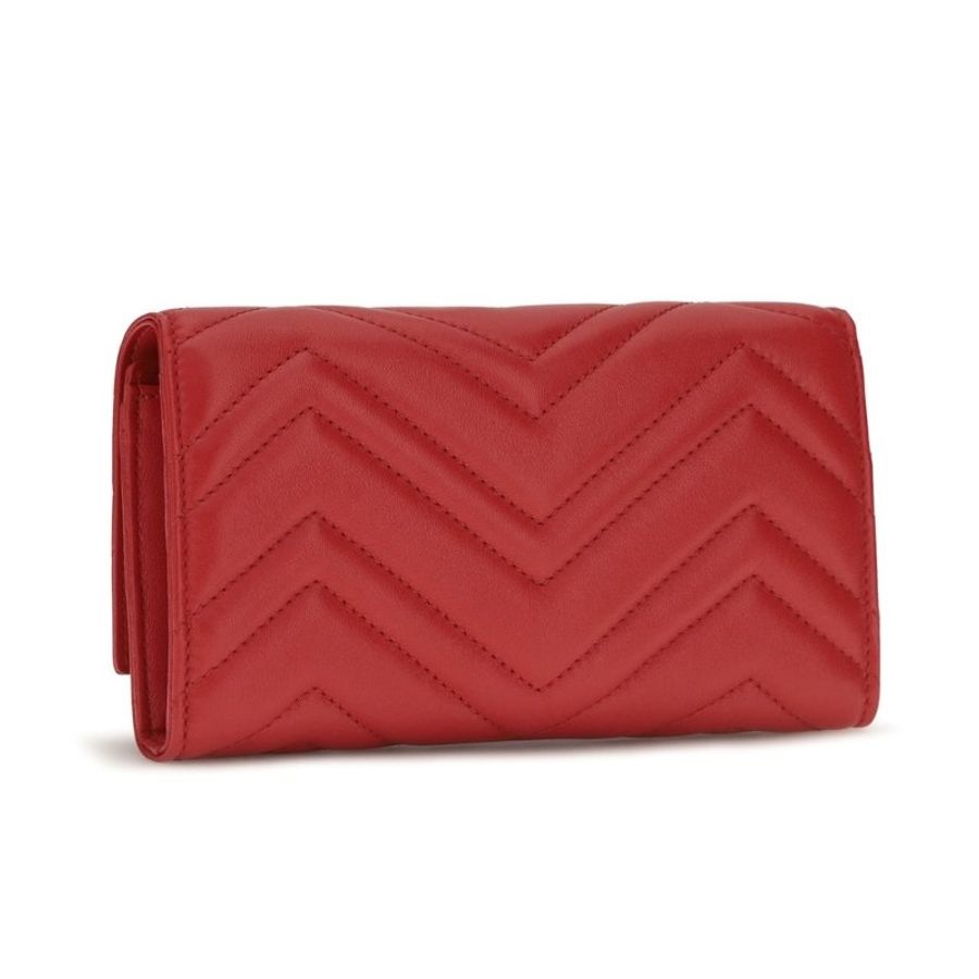 【GUCCI 古馳】GG Marmont Continental 翻蓋 卡夾 皮夾 長夾 紅色 443436-2