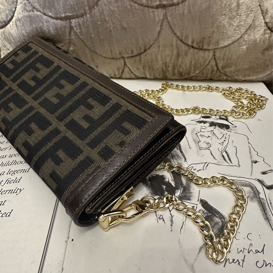 芬迪 FENDI 經典Zucca 老花翻蓋長夾式鏈帶包Wallet on Chain,WOC-4