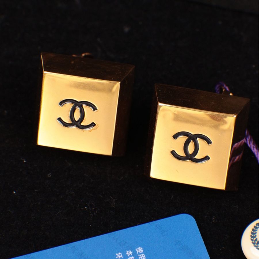 Chanel 91年大金砖双C耳夹-0