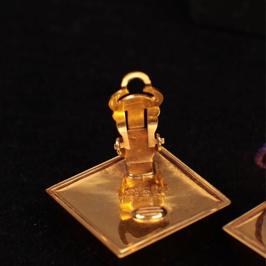 Chanel 91年大金砖双C耳夹-8