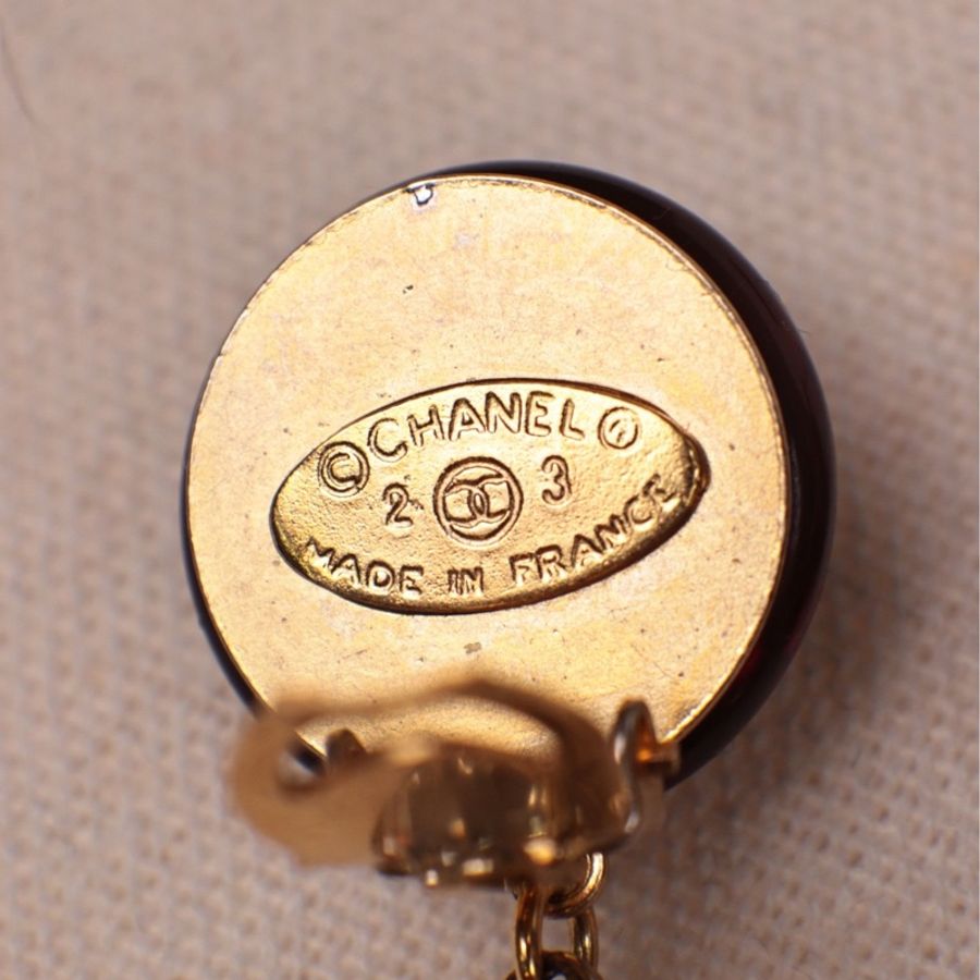 Chanel 90年红色琉璃莱茵石拼接长耳夹-11