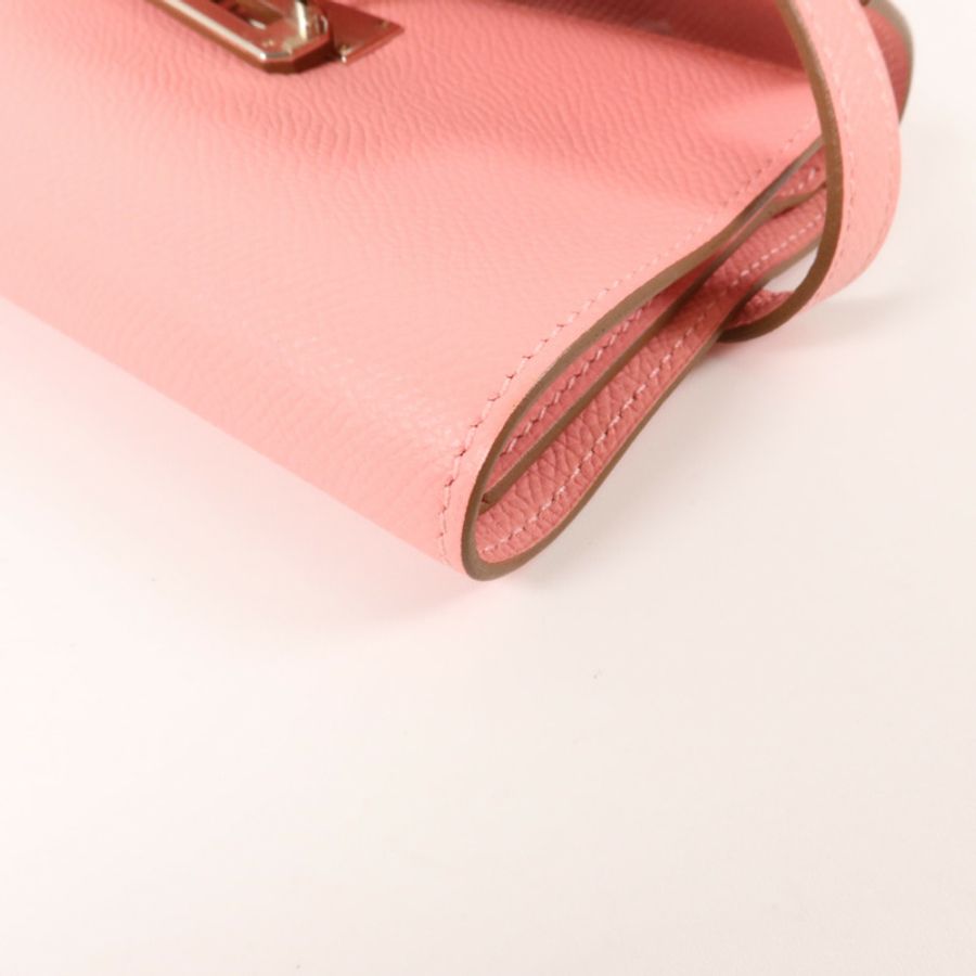 HERMES Epsom皮革Kelly Wallet M錢包Rose Confetti-13