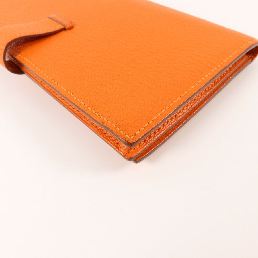 HERMES Chevre皮革Bearn Long Wallet長錢包Orange-11