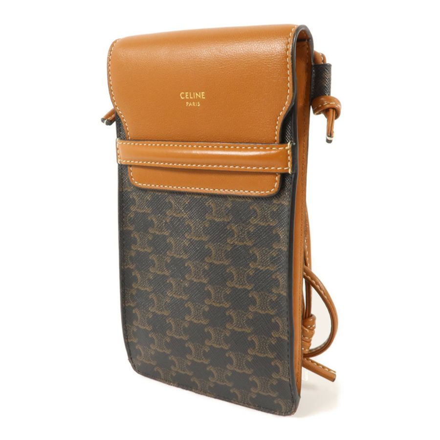 CELINE 塗層帆布/羊皮皮革Triomphe Phone Case電話肩背袋-2