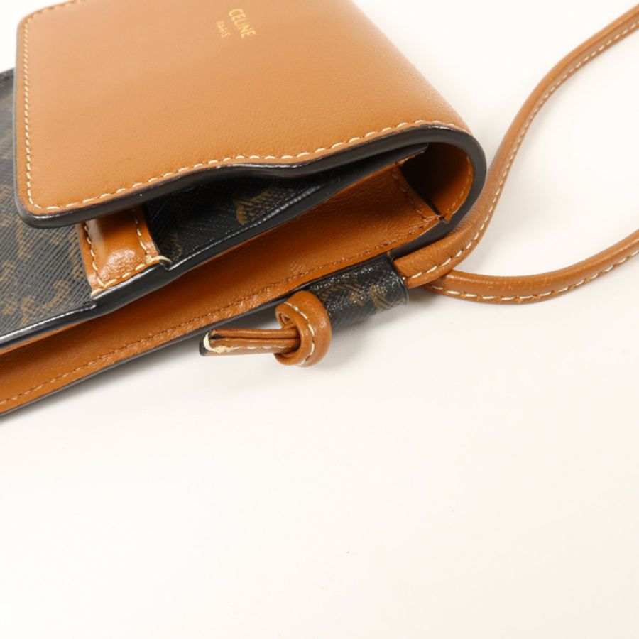 CELINE 塗層帆布/羊皮皮革Triomphe Phone Case電話肩背袋-10
