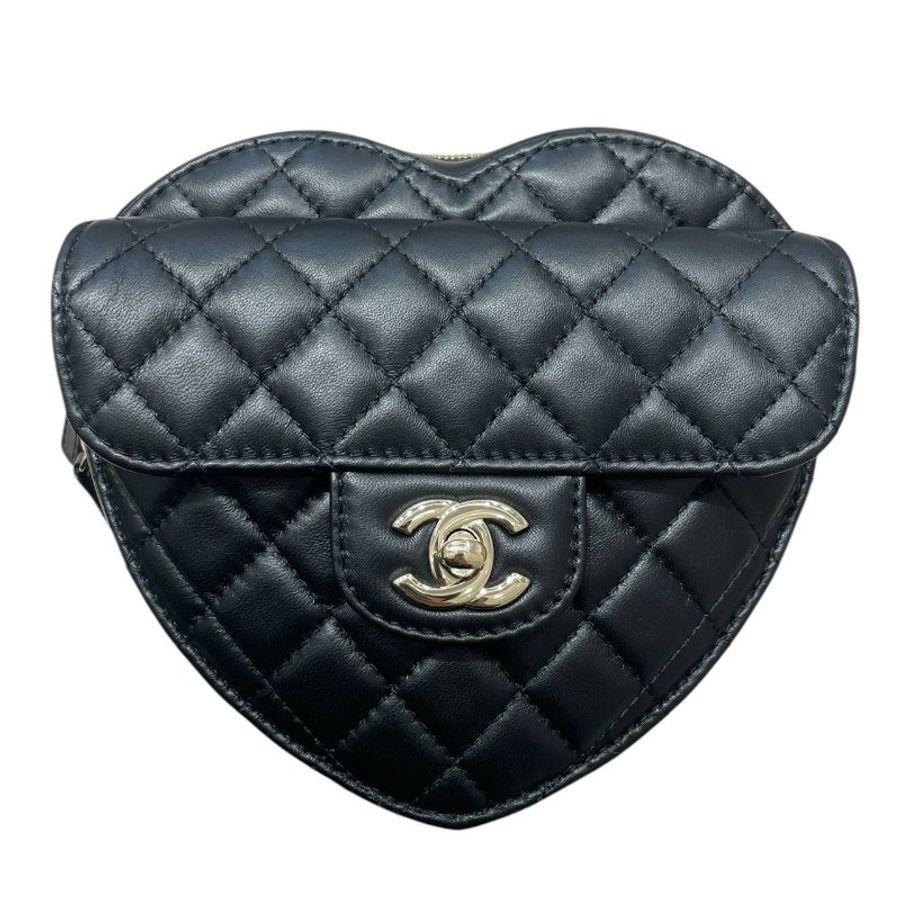 CHANEL 香奈兒 CC IN LOVE HEART 愛心鍊條包 羊皮 黑色 金釦-1