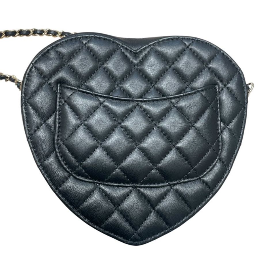 CHANEL 香奈兒 CC IN LOVE HEART 愛心鍊條包 羊皮 黑色 金釦-2
