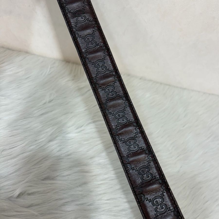 GUCCI 159618 GG LOGO 咖啡 牛皮 金釦 長85CM寬3.5CM 皮帶 腰帶-9