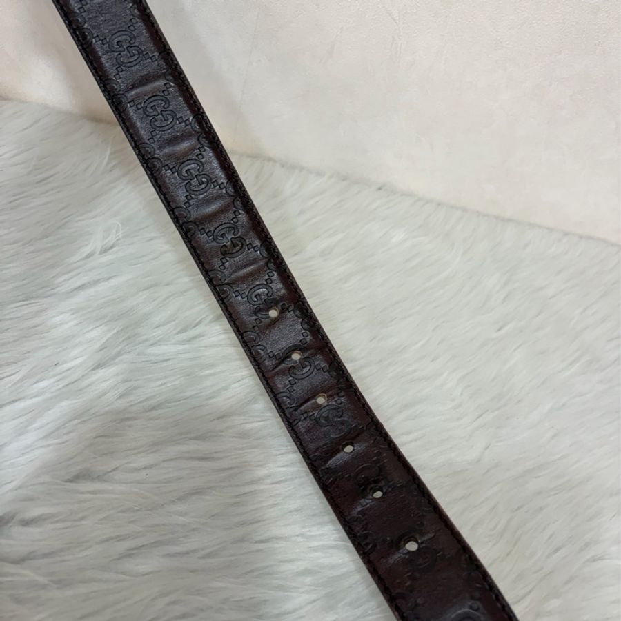 GUCCI 159618 GG LOGO 咖啡 牛皮 金釦 長85CM寬3.5CM 皮帶 腰帶-10