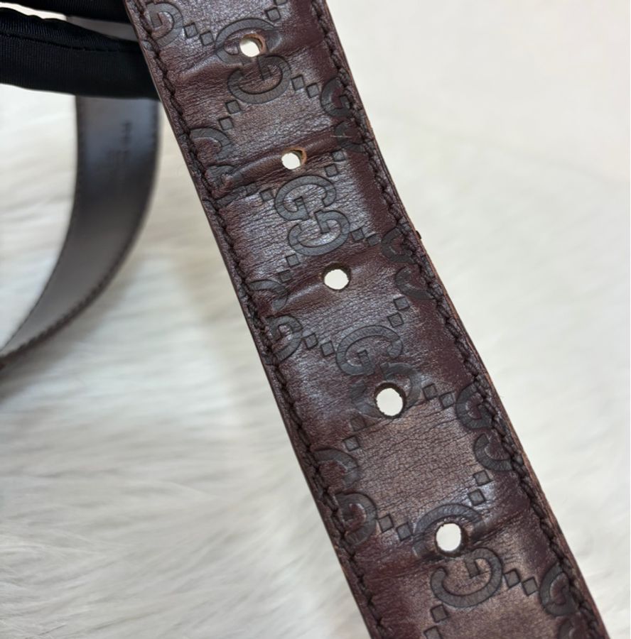 GUCCI 159618 GG LOGO 咖啡 牛皮 金釦 長85CM寬3.5CM 皮帶 腰帶-15