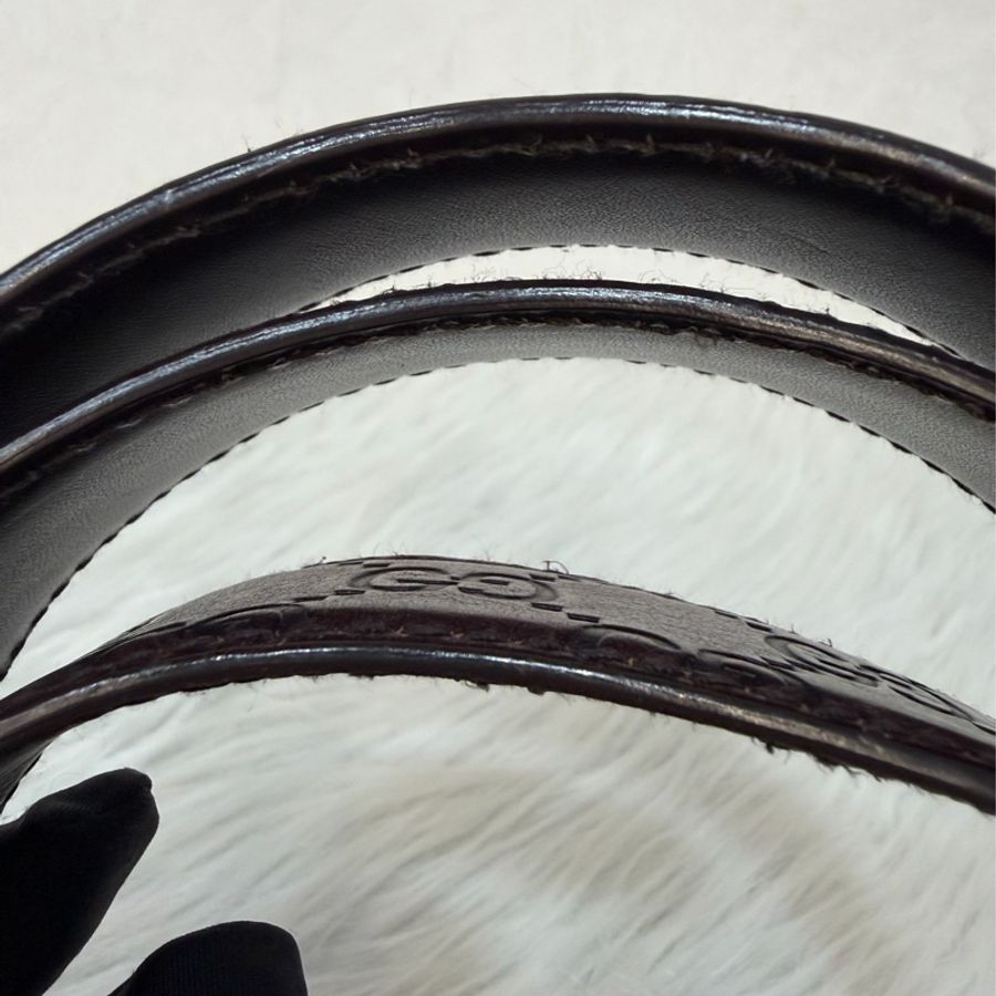 GUCCI 159618 GG LOGO 咖啡 牛皮 金釦 長85CM寬3.5CM 皮帶 腰帶-25