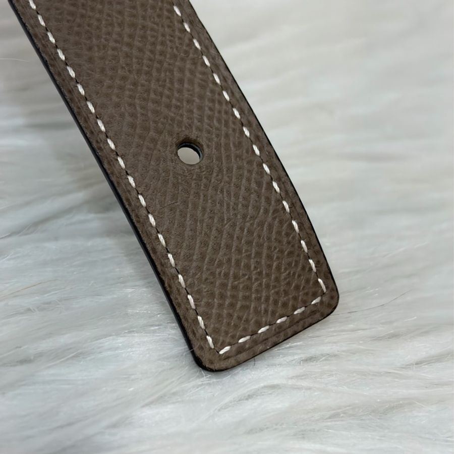 HERMES H LOGO 字母 玫瑰金釦 黑色大象灰色 雙面 牛皮 皮帶 腰帶-8