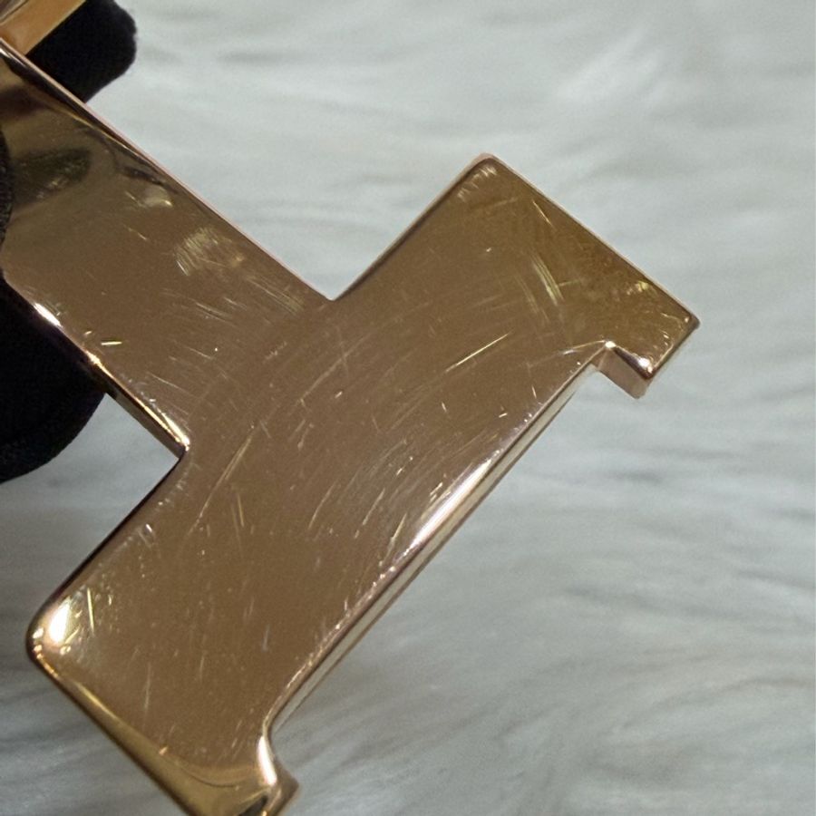 HERMES H LOGO 字母 玫瑰金釦 黑色大象灰色 雙面 牛皮 皮帶 腰帶-20