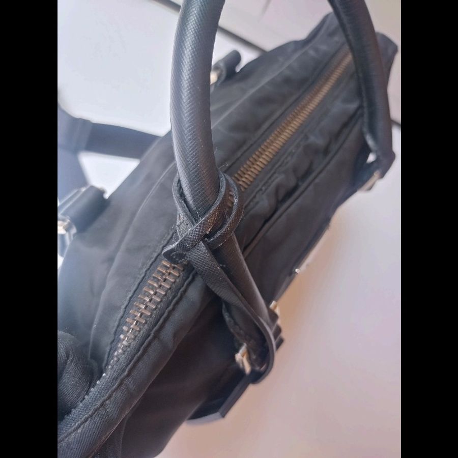 Prada 黑把帆布兩用電腦公事包-14