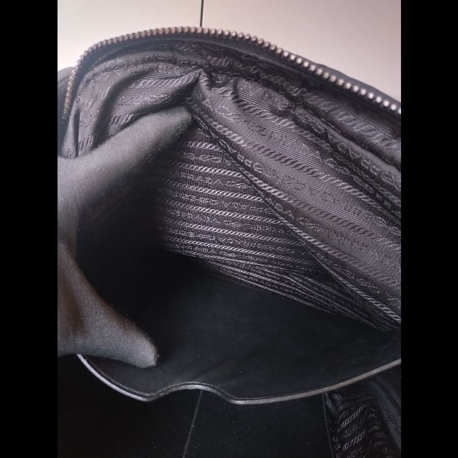 Prada 黑把帆布兩用電腦公事包-16