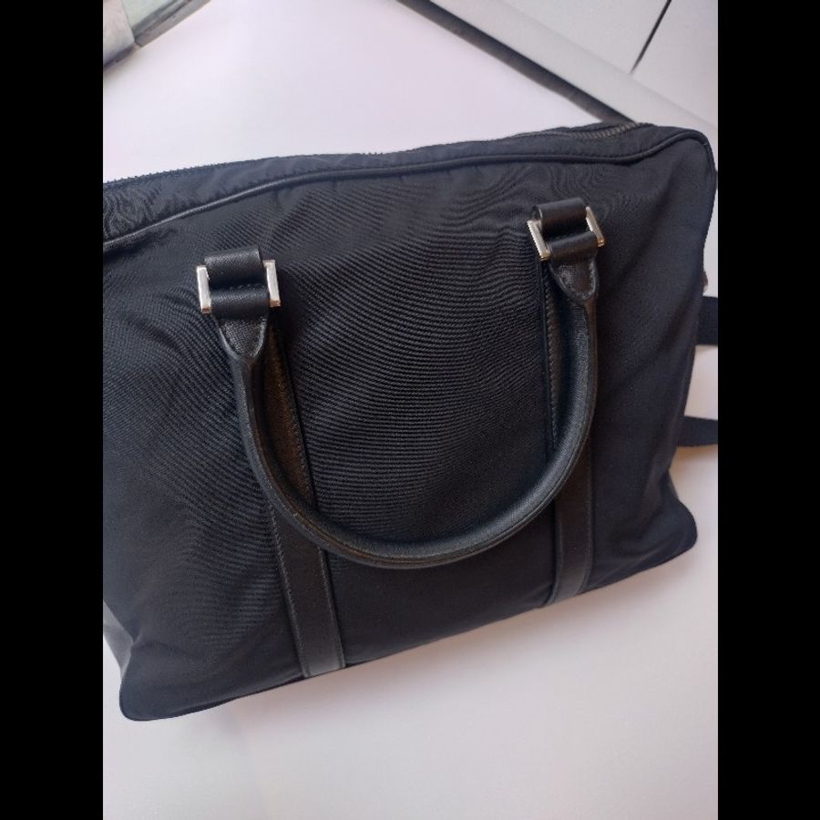 Prada 黑把帆布兩用電腦公事包-38