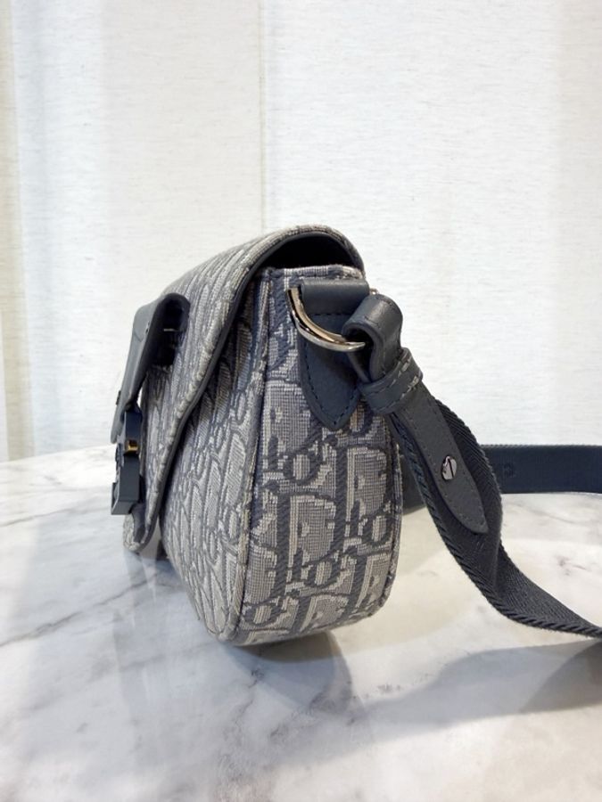 Dior 米灰提花布銀釦馬鞍斜背包-2
