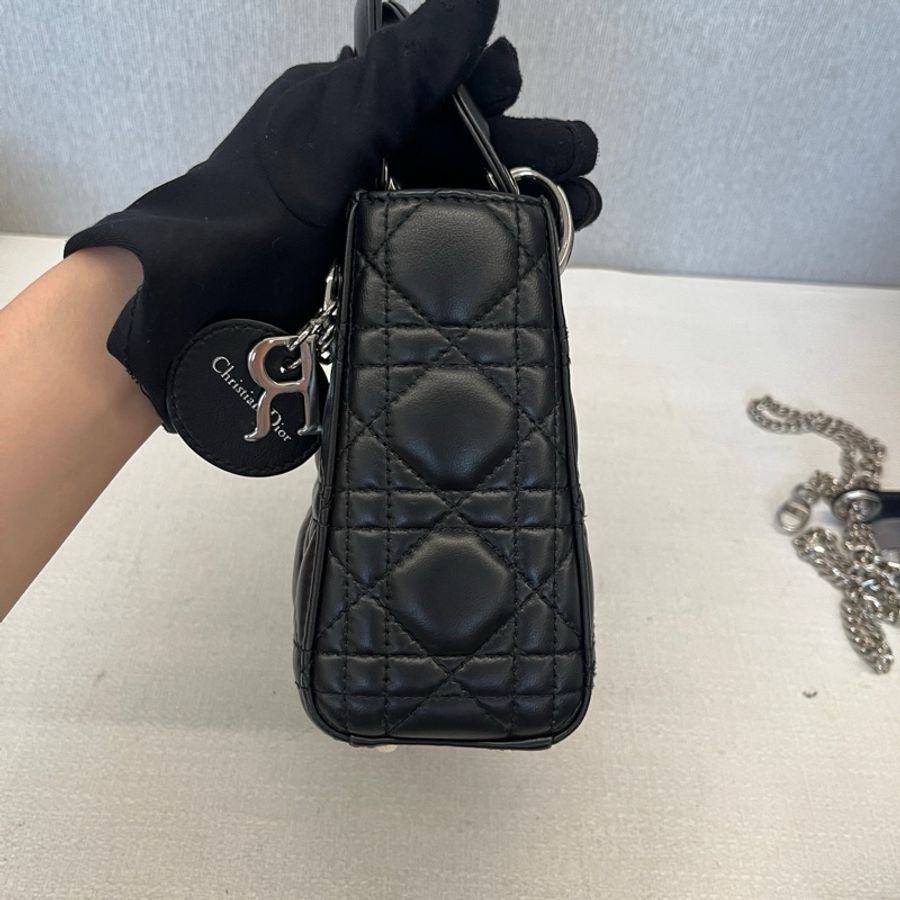 Dior迪奧戴妃三格黑銀手提鏈條包斜挎包 銀扣-3