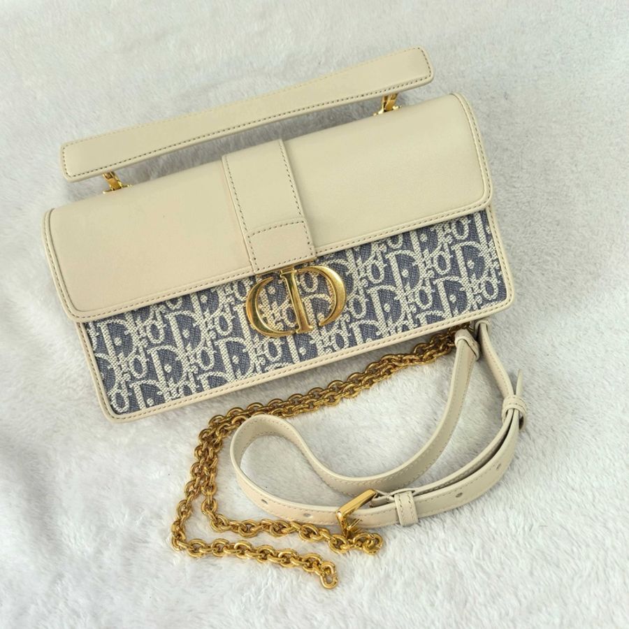 Dior 迪奧 montaigne 30 Top handle 老花手提包斜挎包 白色-0