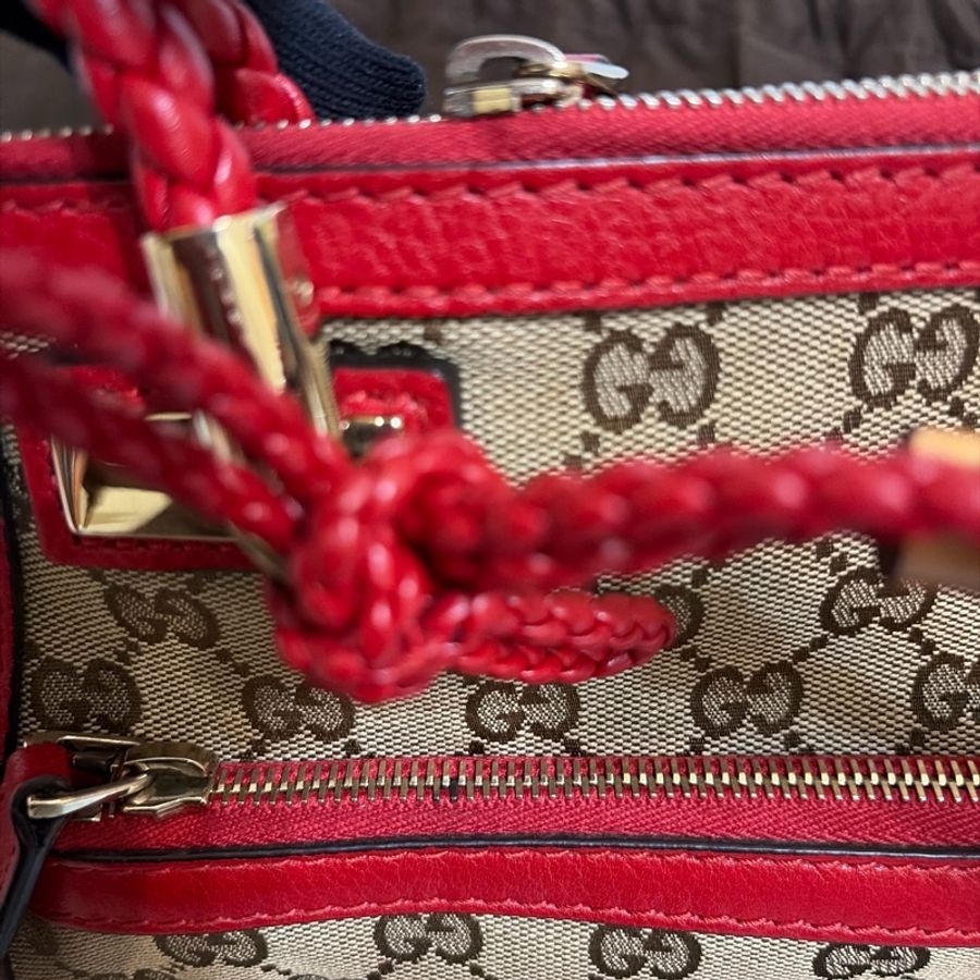 GUCCI咖緹布紅邊二用包-17
