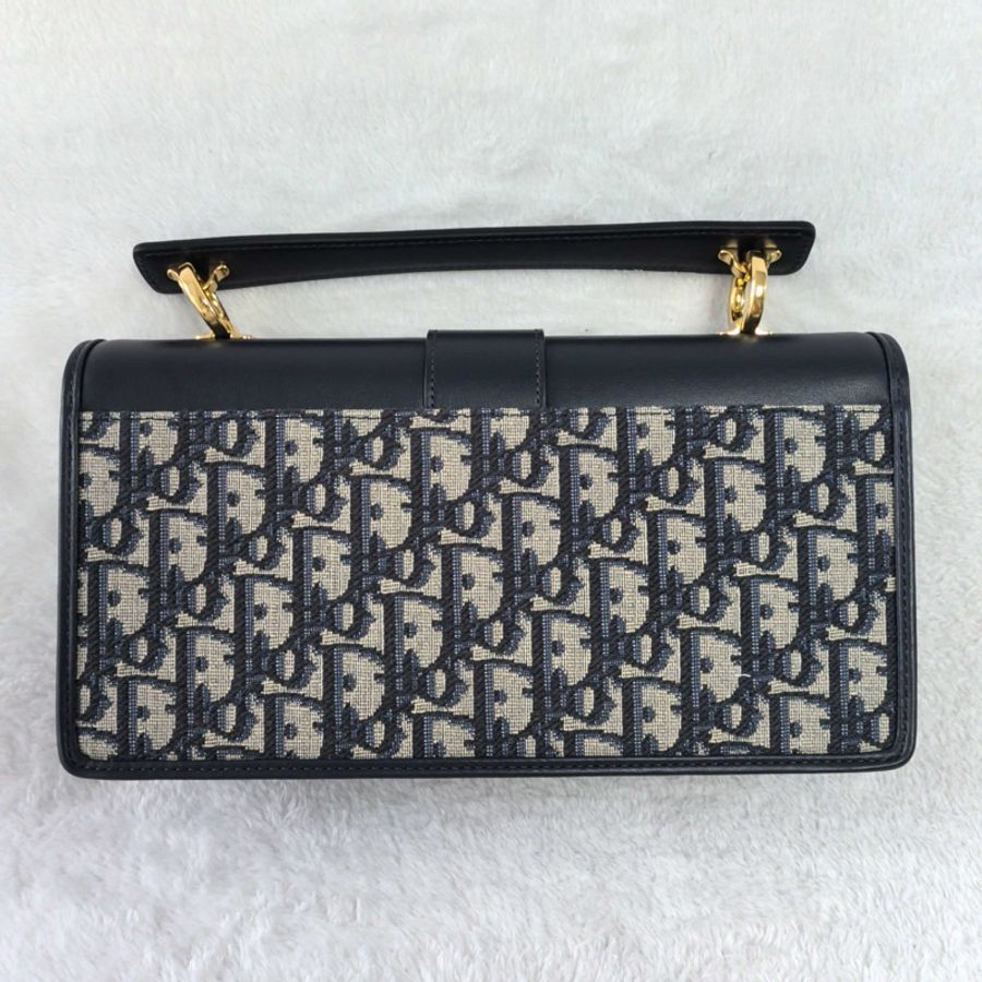 Dior 迪奧 30 montaigne Top handle 老花斜挎包 藍色 金扣-2