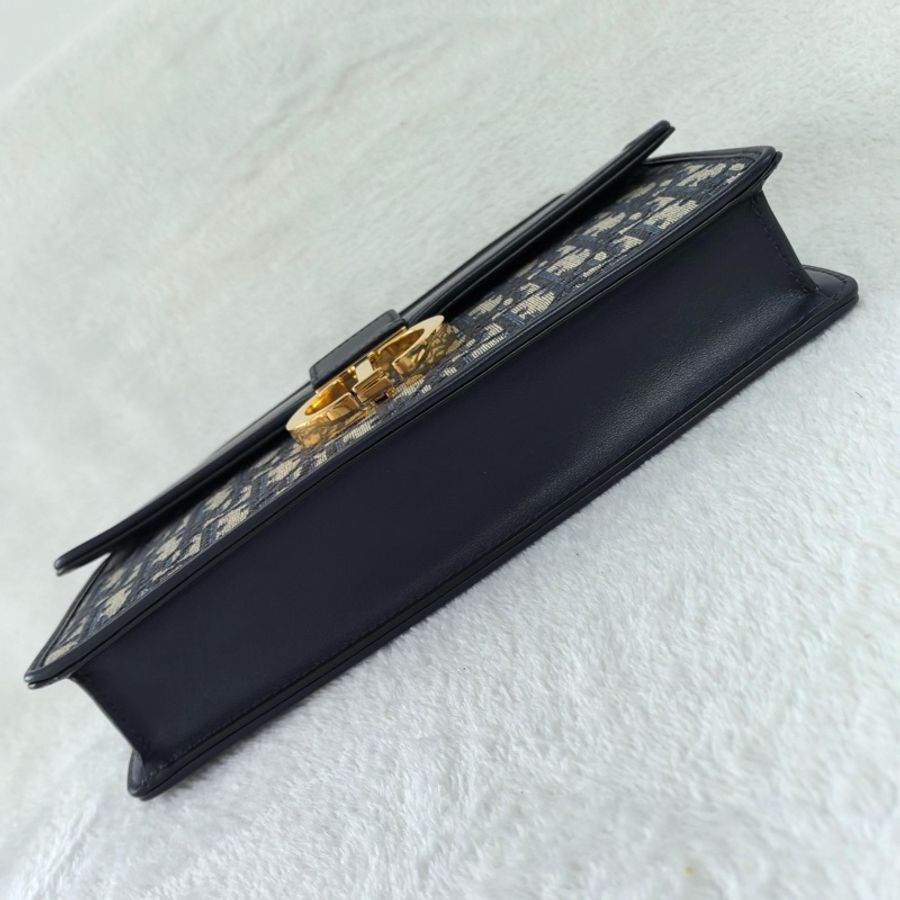 Dior 迪奧 30 montaigne Top handle 老花斜挎包 藍色 金扣-5