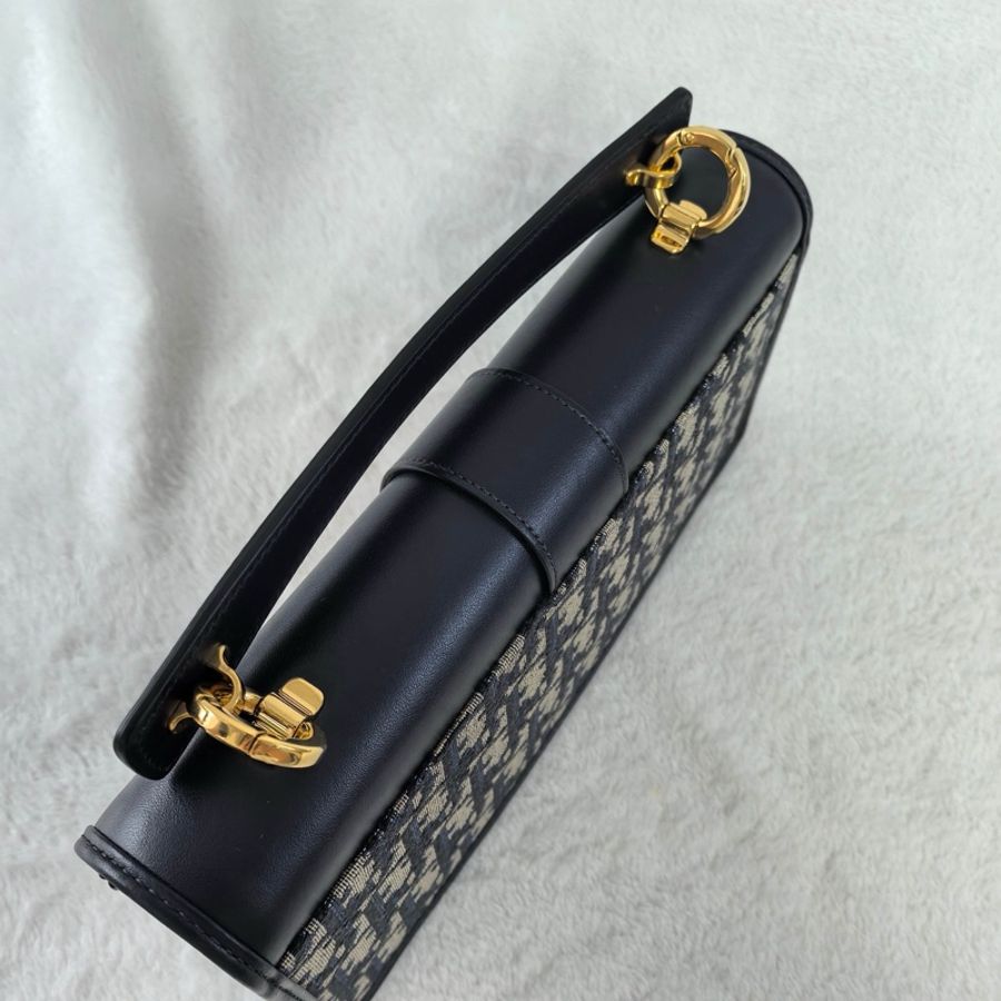 Dior 迪奧 30 montaigne Top handle 老花斜挎包 藍色 金扣-6