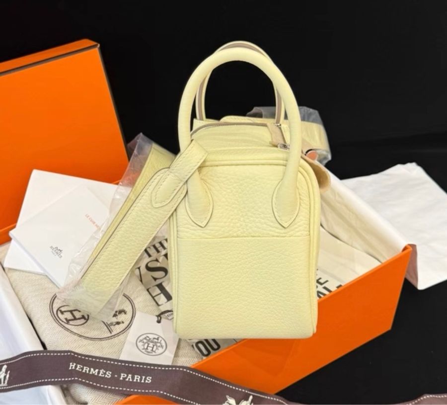 Hermes/愛馬仕 mini lindy 米爾頓黃 銀扣 K刻 附件:盒子 塵袋 毛氈-2