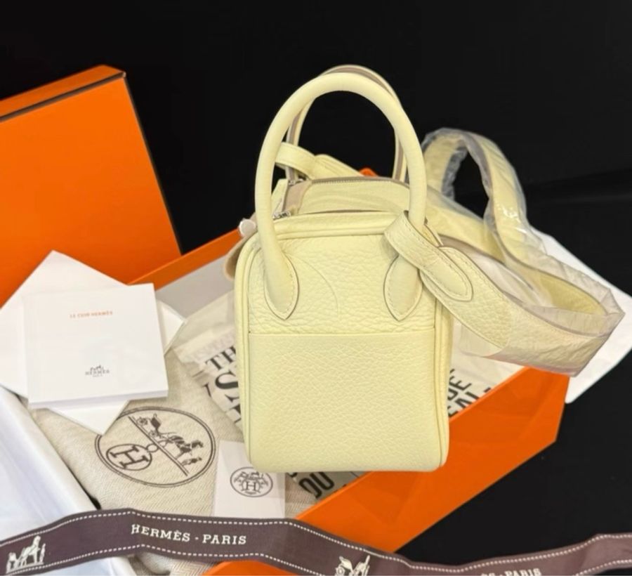 Hermes/愛馬仕 mini lindy 米爾頓黃 銀扣 K刻 附件:盒子 塵袋 毛氈-4