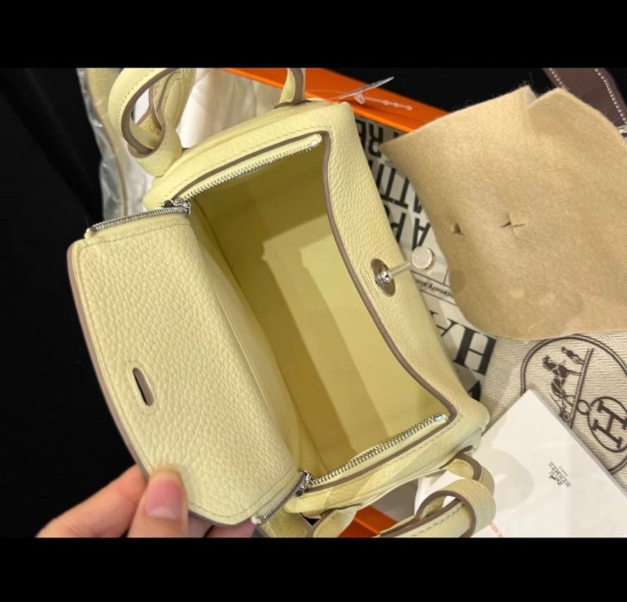 Hermes/愛馬仕 mini lindy 米爾頓黃 銀扣 K刻 附件:盒子 塵袋 毛氈-7
