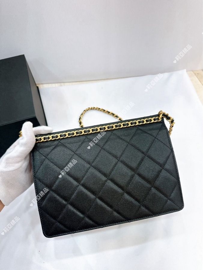 莉亞精品♡ Chanel AS4157 23A 黑金荔枝皮上鍊翻蓋包 二手美包-4