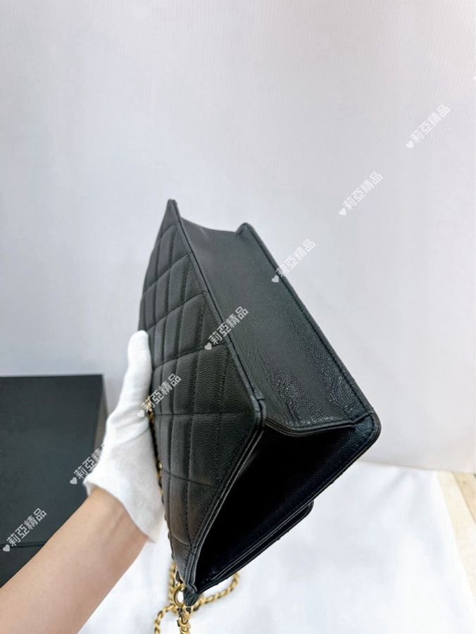 莉亞精品♡ Chanel AS4157 23A 黑金荔枝皮上鍊翻蓋包 二手美包-11