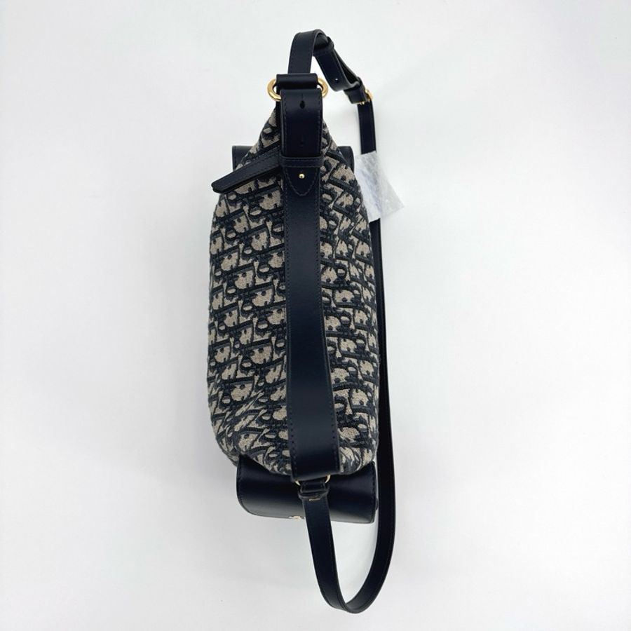 DIOR/迪奧 老花單肩包手提包斜挎包 中號 藍色 金扣-4