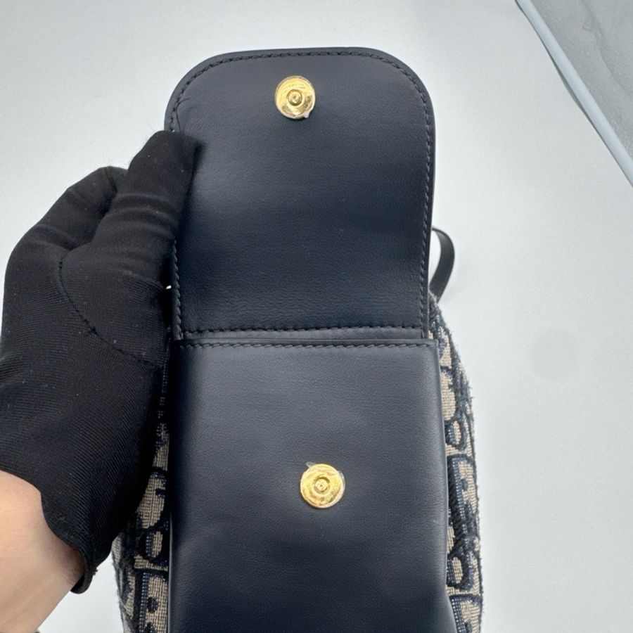 DIOR/迪奧 老花單肩包手提包斜挎包 中號 藍色 金扣-7