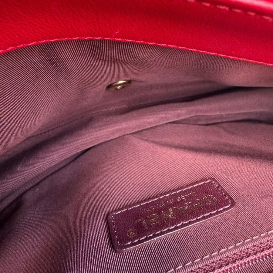 Chanel 紅色琺瑯扣CF鏈條包 金扣 菱格紋 雙蓋 牛皮29*18*8 98新配件塵袋-8