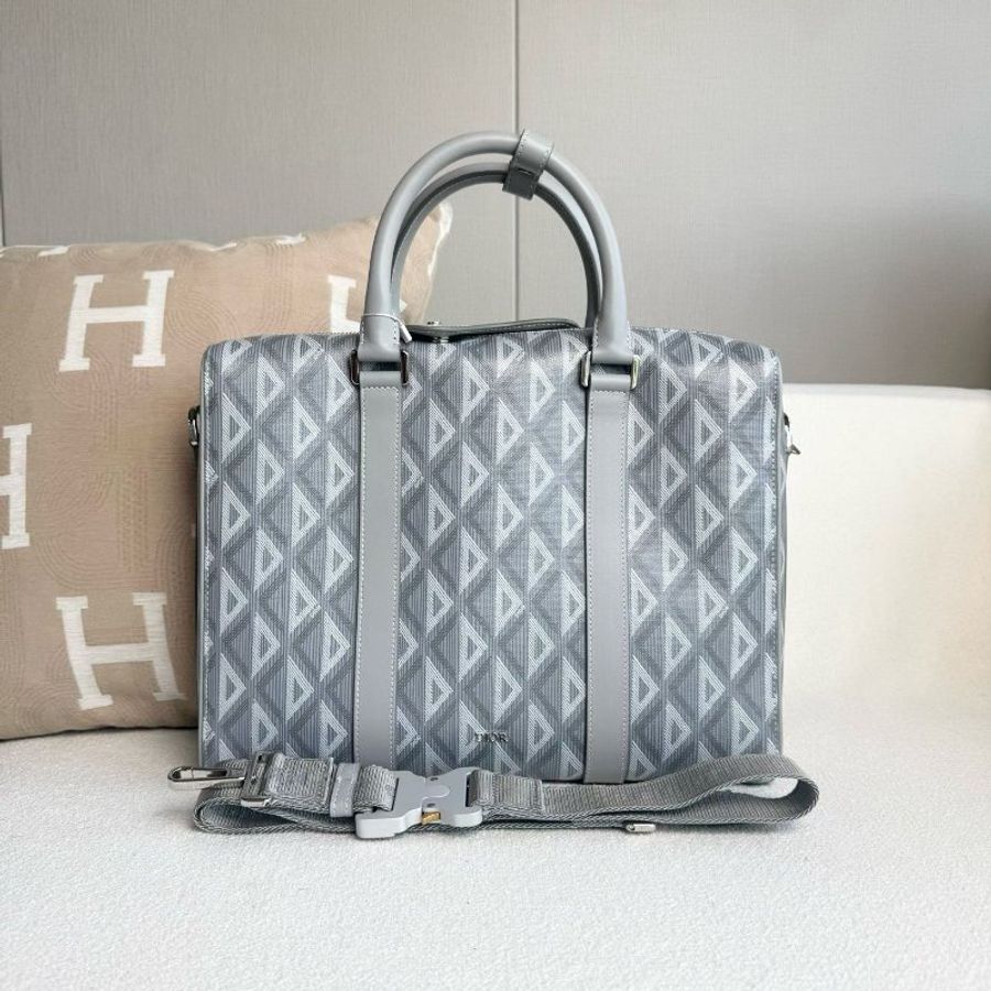 Dior lingot灰色公事包 牛皮 銀扣 35*27*8 98新配件肩帶 調節扣 塵袋-1