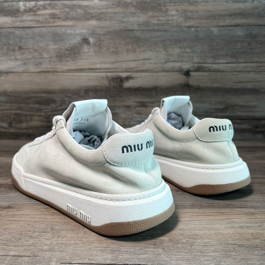 miumiu 繆繆 皮革 灰白 白色 做舊 運動休閒鞋 36.5碼-3