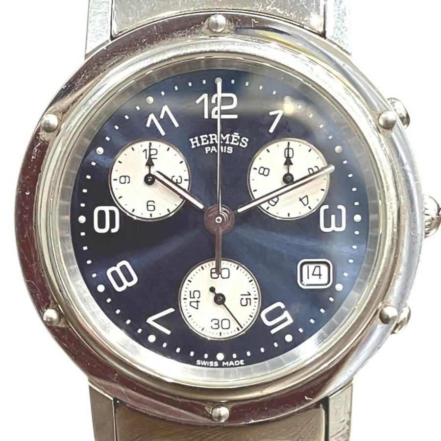 愛馬仕 Clipper 手錶,總重 102.4 克,不鏽鋼材質,石英機芯,海軍藍錶盤,CL1.910-0