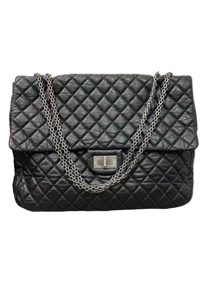 Chanel 黑銀2.55 托特機場鏈條包-0
